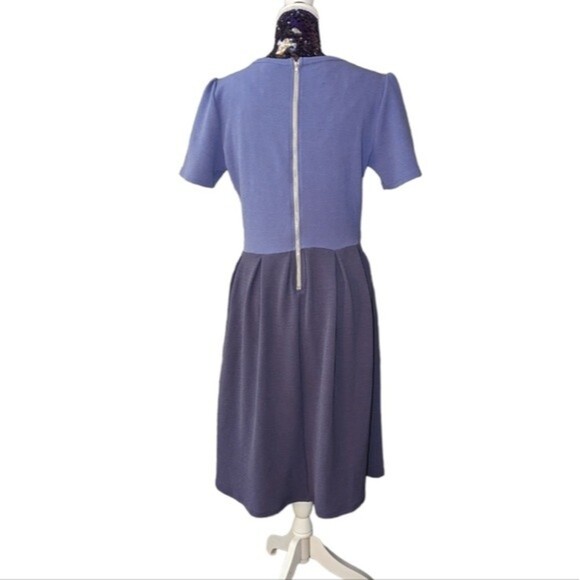 LuLaRoe Large Purple color block Amelia fit flare dress with pockets and zipper - Picture 2 of 5